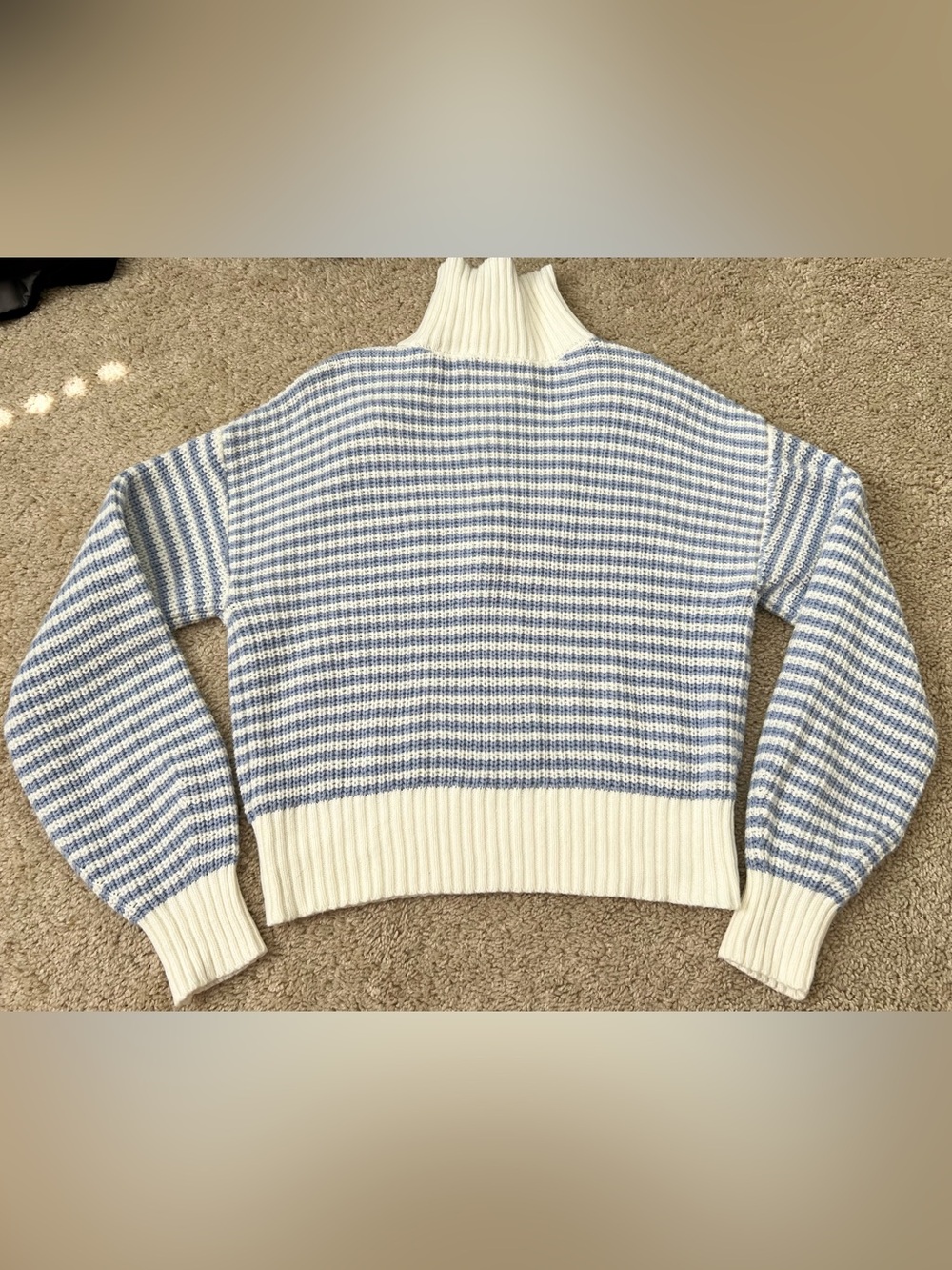 Women’s Medium Blue and White Striped Quarter Zip Knit Nautical Coastal Preppy - Picture 6 of 6